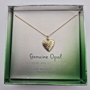 14K  Gold Dipped Genuine Opal Stone Heart Pendant  Necklace 16"